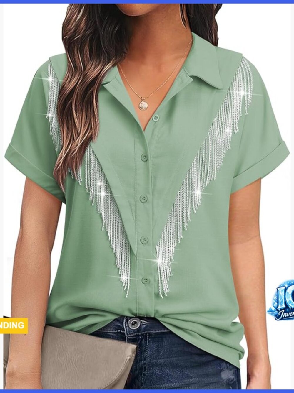 Western Cowgirl Rhinestone Fringe Button Down Shirt Short Sleeve